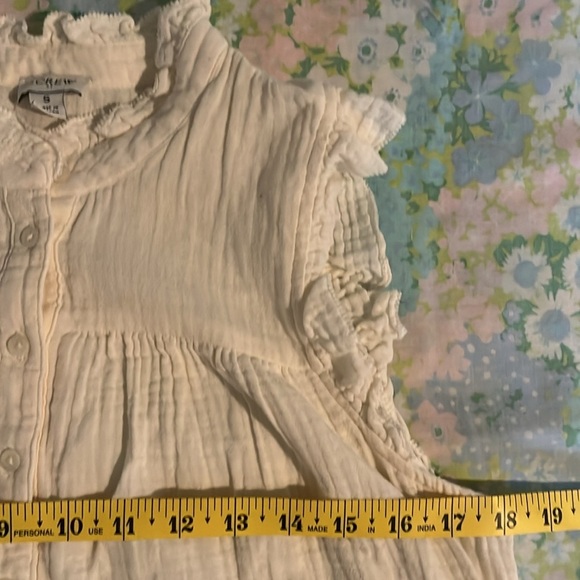 J.Crew | Creamy Gauze Cotton Smocked Ruffleneck Sleeveless Top Small Neutral - Picture 7 of 9